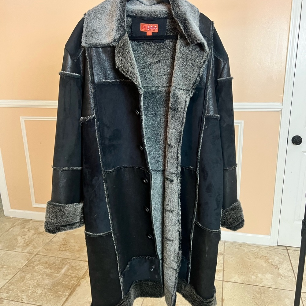 Men's Black and Gray Shearling Coat